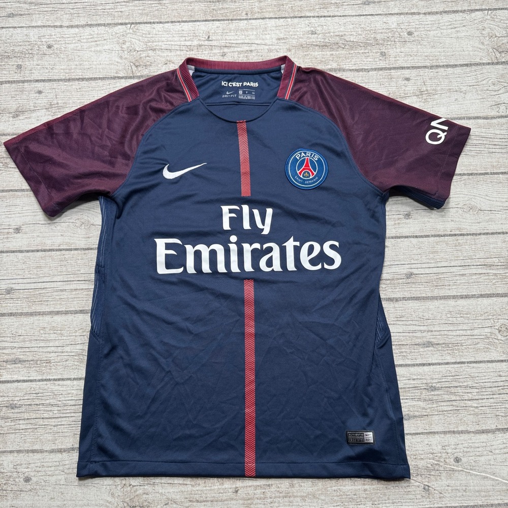 Nike PSG Soccer Jersey Mens S Navy 2017 Home Paris Saint Germain Fly Emirates 13